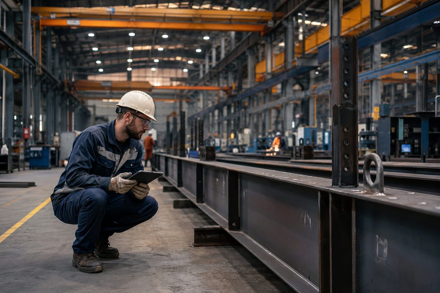 Industrial workers inside a manufacturing facility